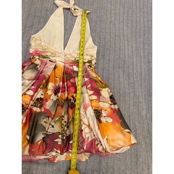 Adrianna Papell Floral Halter Neck Dress With Tulle Underskirt & Vibrant Print - Picture 11 of 12
